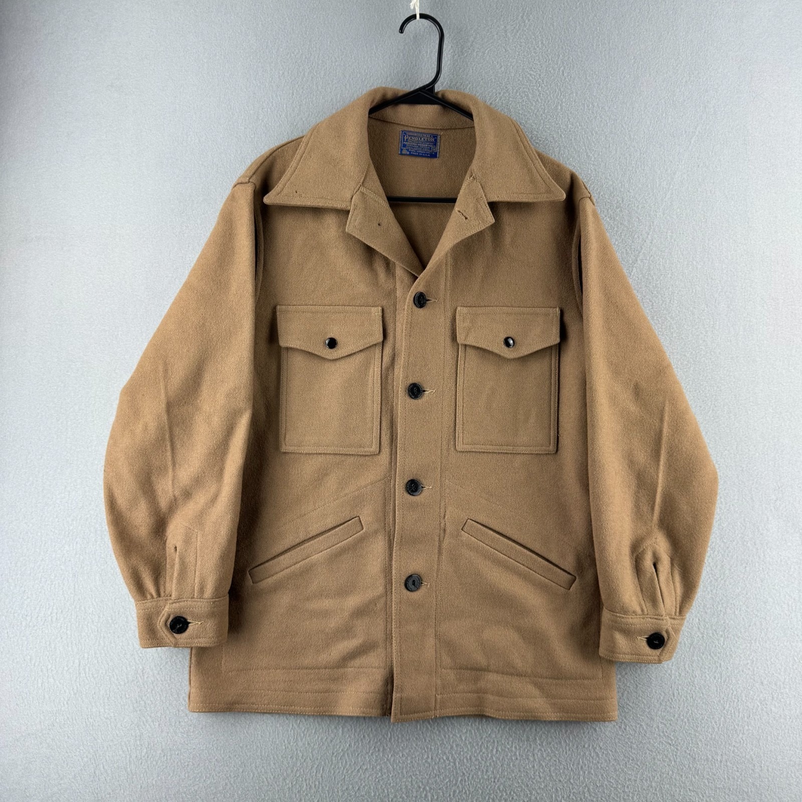 Vintage Pendleton Jacket Mens Medium Beige Wool Mackinaw Coat 70s Made In Usa